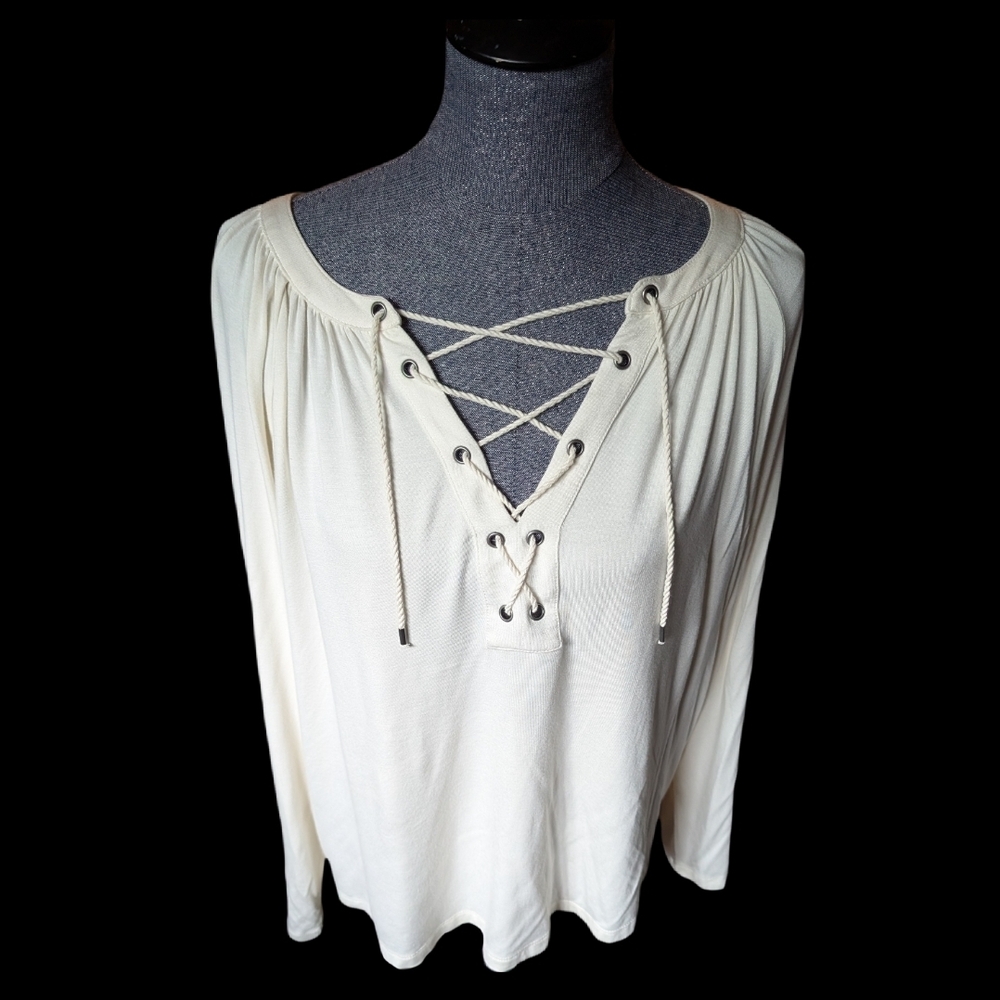 Chaps Cream Lace-Up Top